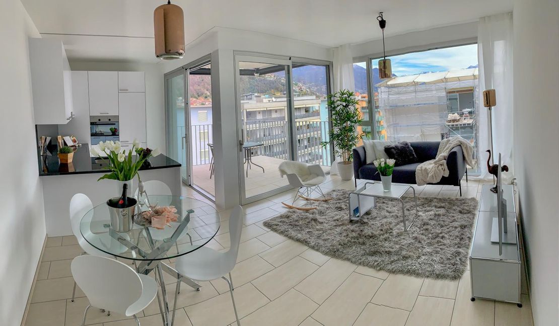 Garden Residence Ascona - Kitchen and living room with view - Kristal SA